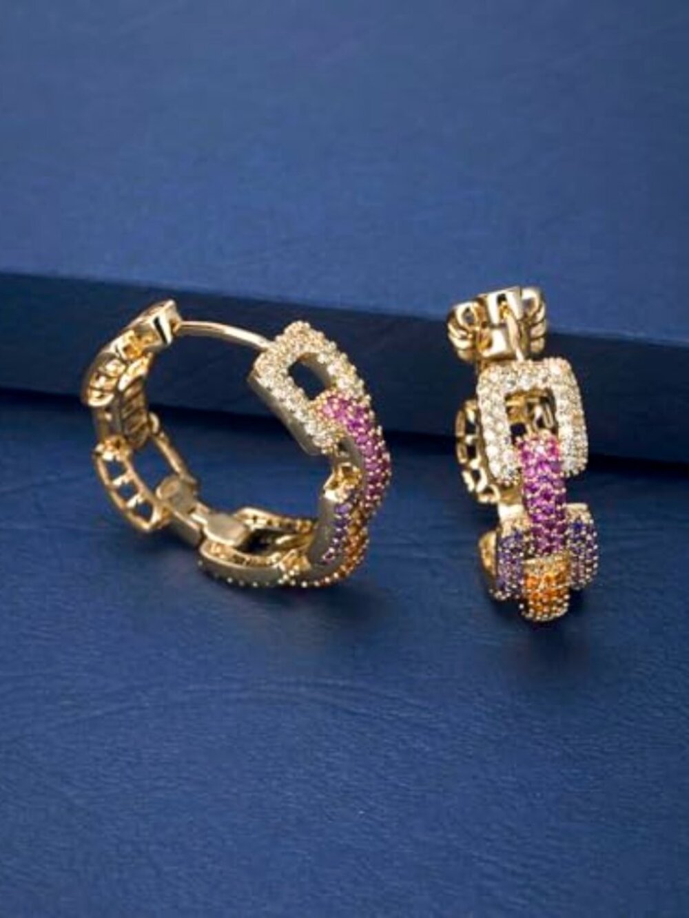 925 Sterling Silver Post‎ Hoop Earrings for Women Multicolored Crystal Cubic